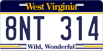 WV license plate 8NT314
