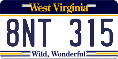 WV license plate 8NT315