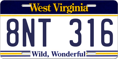WV license plate 8NT316
