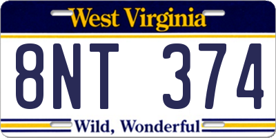 WV license plate 8NT374