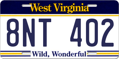 WV license plate 8NT402