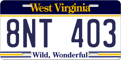 WV license plate 8NT403