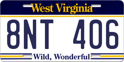 WV license plate 8NT406