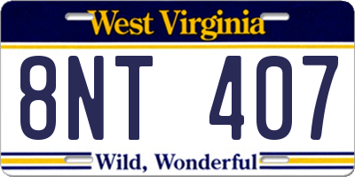WV license plate 8NT407