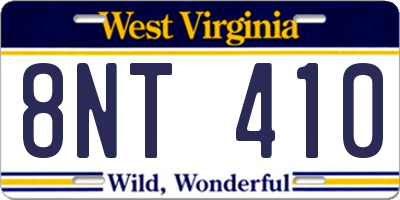 WV license plate 8NT410