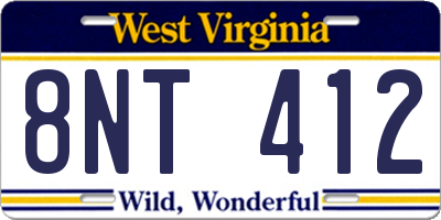 WV license plate 8NT412