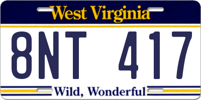 WV license plate 8NT417