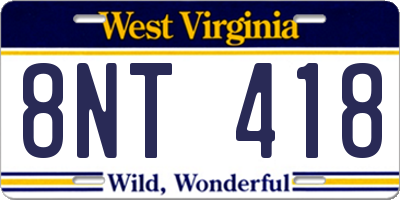 WV license plate 8NT418