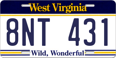WV license plate 8NT431