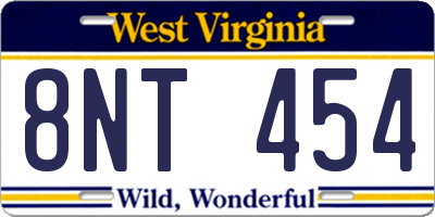 WV license plate 8NT454