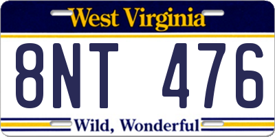 WV license plate 8NT476
