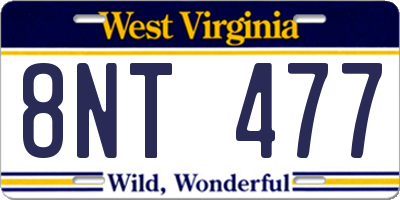 WV license plate 8NT477