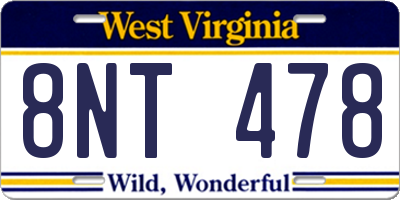 WV license plate 8NT478