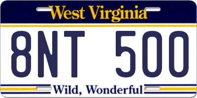 WV license plate 8NT500