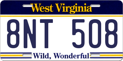 WV license plate 8NT508
