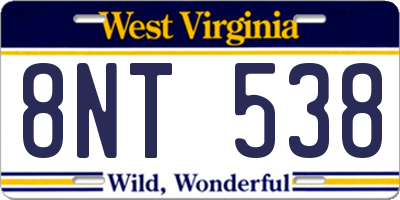 WV license plate 8NT538