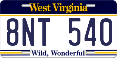WV license plate 8NT540