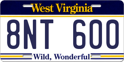 WV license plate 8NT600