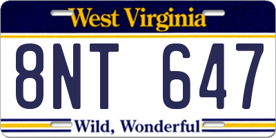 WV license plate 8NT647