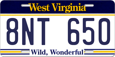 WV license plate 8NT650