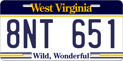 WV license plate 8NT651