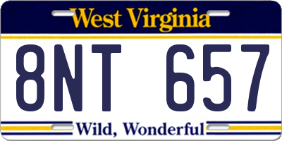 WV license plate 8NT657