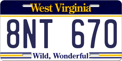 WV license plate 8NT670
