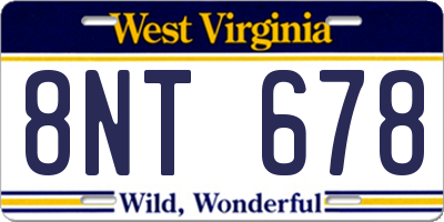 WV license plate 8NT678