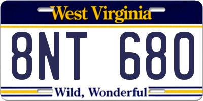 WV license plate 8NT680
