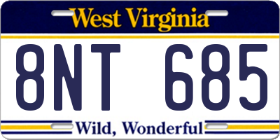 WV license plate 8NT685