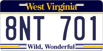 WV license plate 8NT701