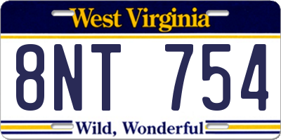 WV license plate 8NT754