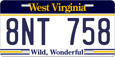 WV license plate 8NT758