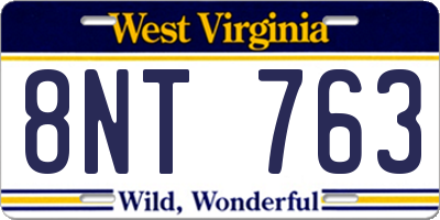 WV license plate 8NT763