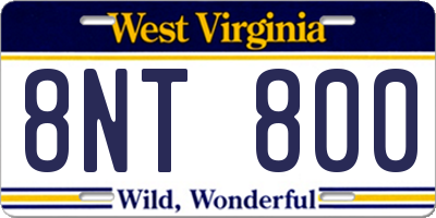 WV license plate 8NT800