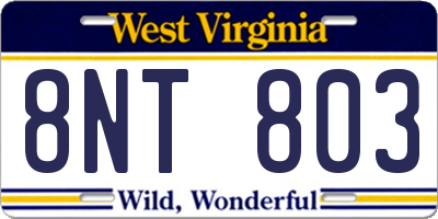 WV license plate 8NT803