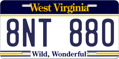 WV license plate 8NT880