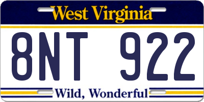 WV license plate 8NT922