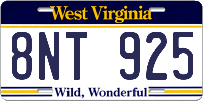 WV license plate 8NT925