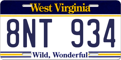 WV license plate 8NT934