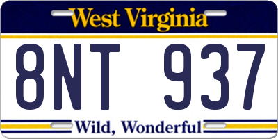 WV license plate 8NT937