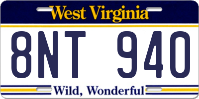 WV license plate 8NT940