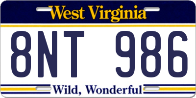 WV license plate 8NT986