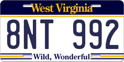 WV license plate 8NT992
