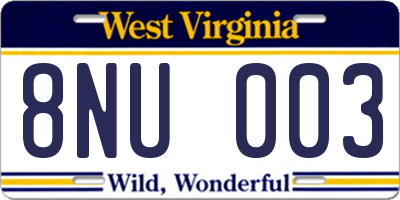 WV license plate 8NU003