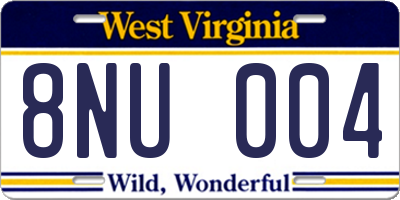 WV license plate 8NU004