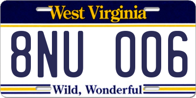 WV license plate 8NU006