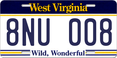 WV license plate 8NU008
