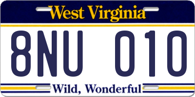 WV license plate 8NU010