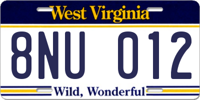 WV license plate 8NU012